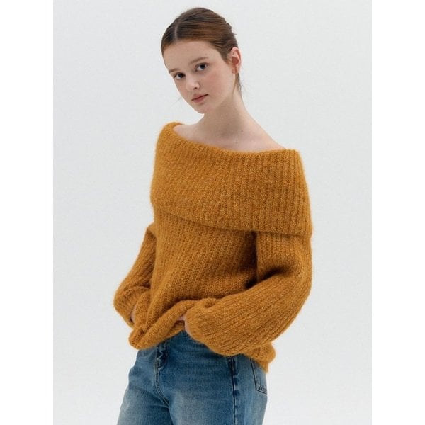 mohair off shoulder knit_yellow