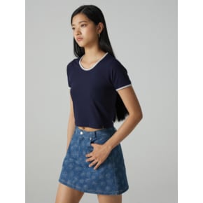 FLOWER DENIM MINI SKIRT - SKY BLUE