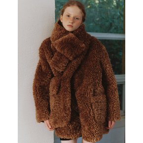 Muffler Set Eco Fur Half Coat - brown