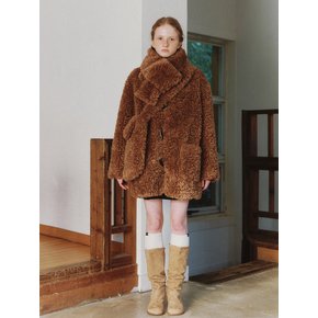 Muffler Set Eco Fur Half Coat - brown