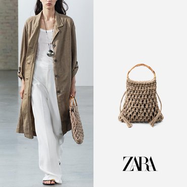  ZARA 자라 라이트 베이지 우븐 쥬트 토트 백