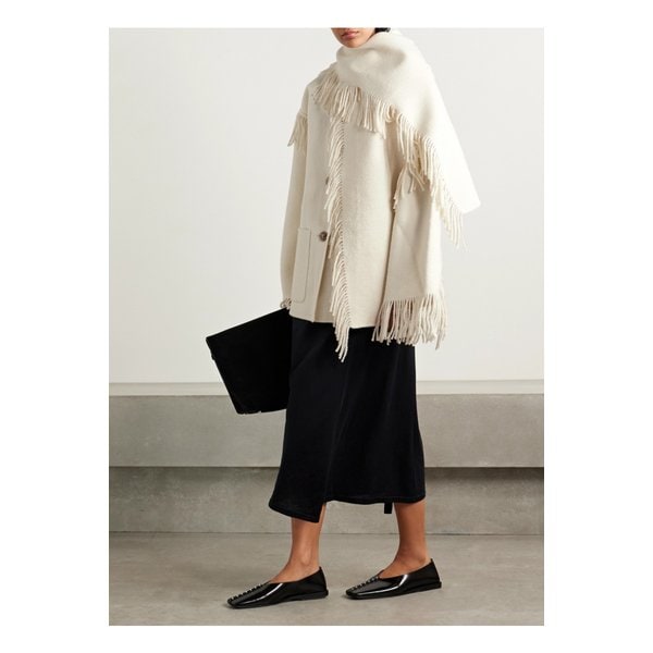 드레이프 프린지 울 혼방 재킷 화이트 46376663162898810