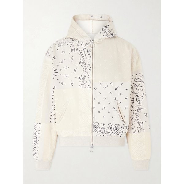 패널 밴다나 프린트 코튼 저지 퀼티드 후드 티셔츠 46376663162925242