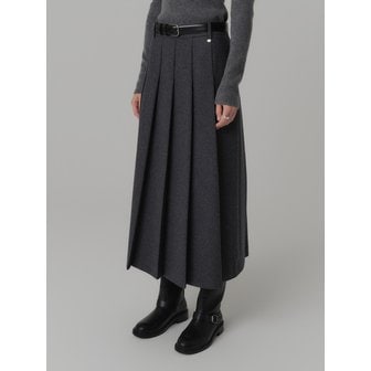 룩캐스트 나틸다 울 플리츠 롱 스커트_차콜 / NATILDA WOOL PLEATS LONG SKIRT_CHARCOAL