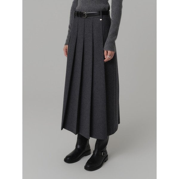 나틸다 울 플리츠 롱 스커트_차콜 / NATILDA WOOL PLEATS LONG SKIRT_CHARCOAL