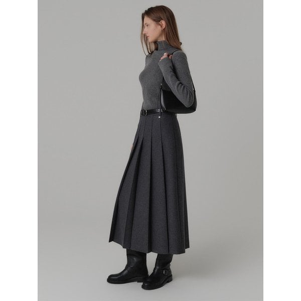 나틸다 울 플리츠 롱 스커트_차콜 / NATILDA WOOL PLEATS LONG SKIRT_CHARCOAL