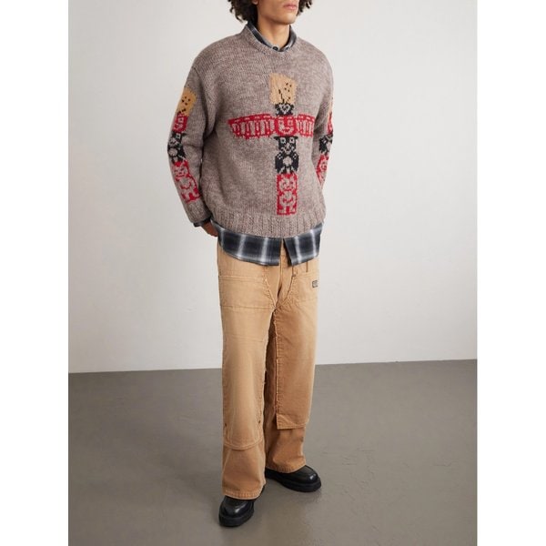 펙키시 토템 폴 인타르시아 울 스웨터 46376663162925217