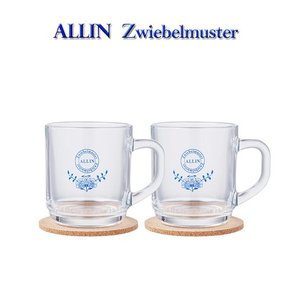 ALLIN 알린 쯔비벨블루 북유럽풍 딜라이트 손잡이글라스머그잔 300ML 2P (알린코르크컵받침2P증정)