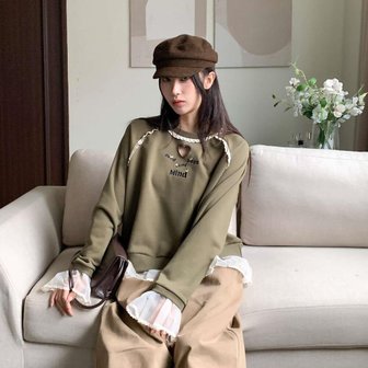 신세계라이브쇼핑 [옷자락] 여자 키치무드 레이스 자수 레이어드 프릴 맨투맨