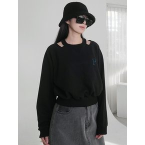 슬릿 네크라인 고져스 스웻셔츠--블랙  slit neckline gorgeous sweat shirt