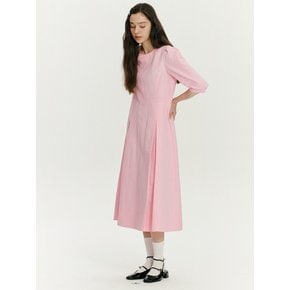 Round neck tuck dress - Pink