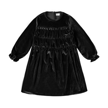 리틀비티 VELVET FRILL LONG DRESS : BLACK