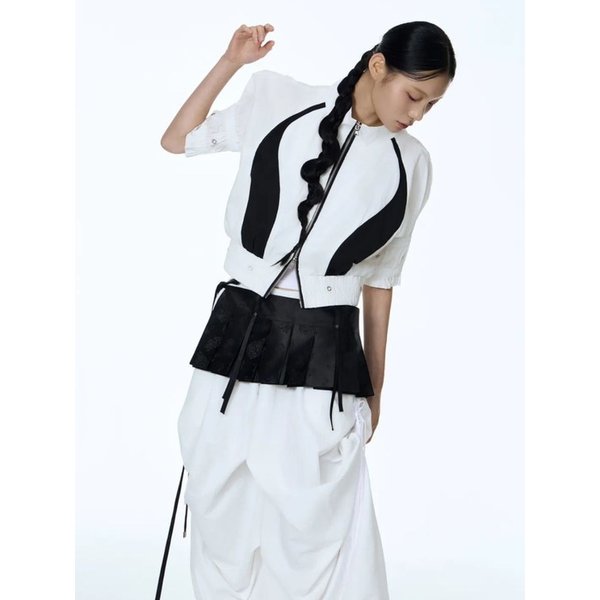 Hanbok Fabric Layered Wrap Skirt (Black)