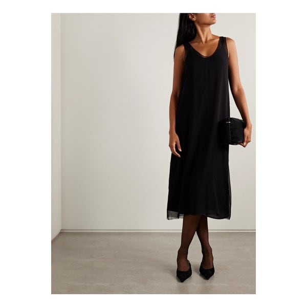 레이어드 실크 시폰 미디 드레스 블랙 46376663162898899