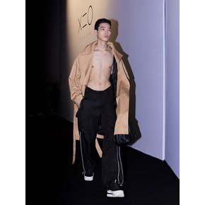 블랙 파이핑 하이웨스트 와이드 팬츠