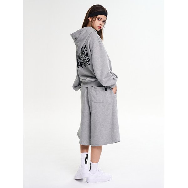 [SET] 그래피티 루즈핏 후드 상의 + 빅 로고 버뮤다 팬츠  짐웨어 세트 W 멜란지그레이