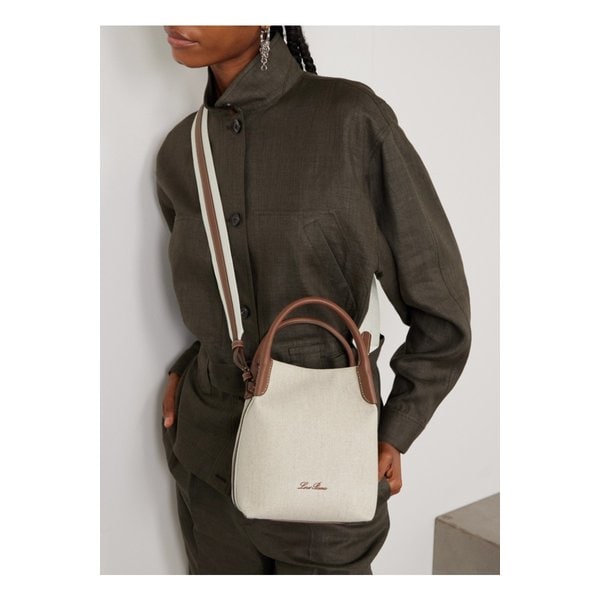 베일 텍스처 가죽 트리밍 캔버스 토트 뉴트럴 46376663162893155