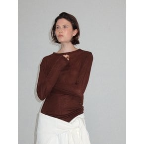 WOOL RIBBED-JERSEY LONG-SLEEVED TEE_BROWN