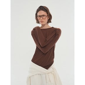 WOOL RIBBED-JERSEY LONG-SLEEVED TEE_BROWN