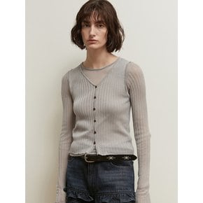 SHEER BUTTON KNIT TOP TWO PIECE [GREY]