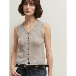 SHEER BUTTON KNIT TOP TWO PIECE [GREY]