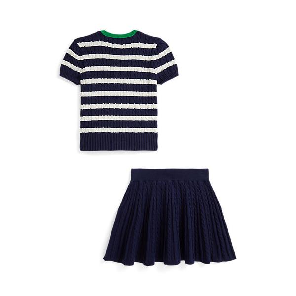 폴로 키즈 여아 2-6세 스트라이프 코튼 스웨터 앤 스커트 세트(CWPO2STR2U20025410)