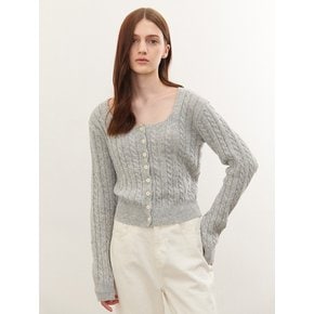 SQUARE NECK CABLE KNIT GRAY