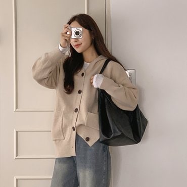 핫핑 케일리 루즈핏 포켓 후드 니트가디건P000COLK