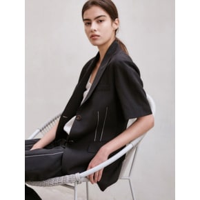 [SUMMER WOOL / BLACK] LINEN SLIM WAIST DARTS JK