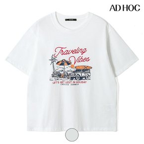 여성 트래블링 바이브 그래픽 슬럽 반팔 티셔츠 HC6ST68_DJ