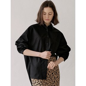 Boy-fit Unbalanced Washing Shirt - Black