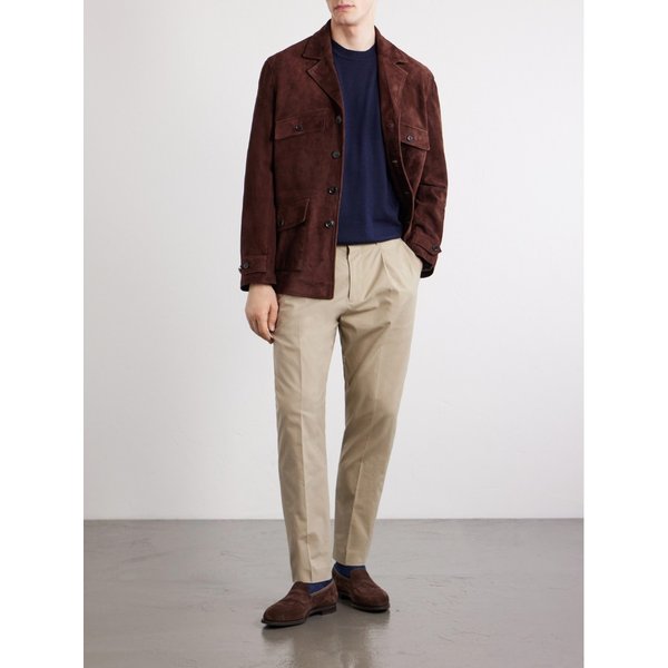 스트레이트 레그 플리츠 코튼 트윌 팬츠 46376663163069555