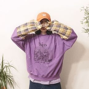 빈티지 페인팅 체크소매 레이어드 맨투맨티n412_P322085095