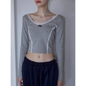 Lace Ribbon Long sleeve [Gray]