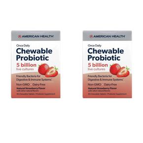 [해외직구] 아메리칸헬스 매일 씹어먹는 50억 유산균 딸기맛 30츄어블 2팩 American Health American Health Once Daily Chewable Probiotic Na