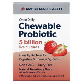 [해외직구] 아메리칸헬스 매일 씹어먹는 50억 유산균 딸기맛 30츄어블 2팩 American Health American Health Once Daily Chewable Probiotic Na