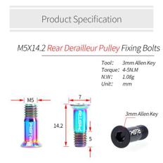 RISK 티타늄 합금 로드 산악 자전거 M5  14.2mm 변속 후방 풀리 자키 휠 고정 볼트 나사 상자당 2 개