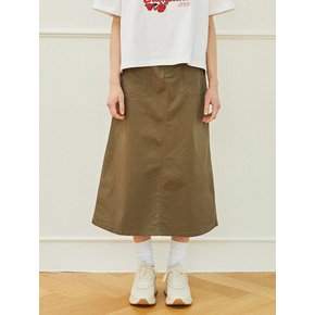 MIL-LABEL BELTED COTTON LONG SKIRT 카키