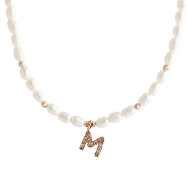 [비앤비골드] 14K 바로크 진주 큐빅 알파벳M 목걸이 IGN32518