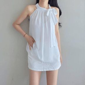 파크 쉬폰 홀터넥 리본 셔링 쉬폰 민소매 블라우스 4Color _P427976222