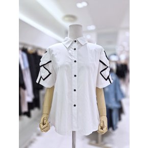 AK원주점 르니앤맥코이 리본소매 플라워단추 일자밑단 반팔셔츠 MN06BL019