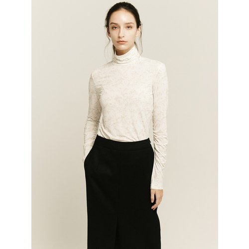 [Day-wool] Printed Shirring Sleeve Turtleneck