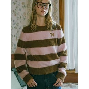 Poodle-poodle Wool Stripe Knit Top_Pink Brown