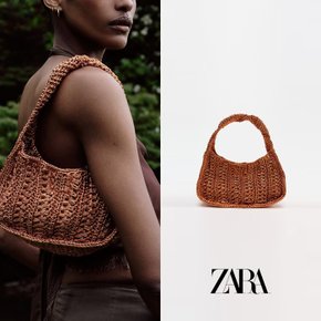 ZARA 자라 오렌지 스파클리 우븐 토트 숄더 백 6338/310