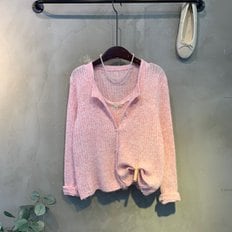 / 세틴 울40% 골지 레이스 리본 끈나시 세트 진주 단추 긴팔 니트 가디건 4color