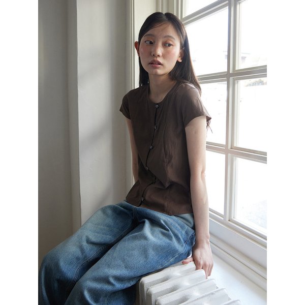 Cap sleeve blouse_BROWN