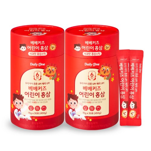 데일리원 베베키즈 어린이 홍삼 유아 아동 젤리 15g X 30포 2통