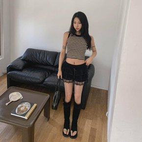 여성 단가라 힙무드 슬리브리스 슬림핏 탱크 티셔츠