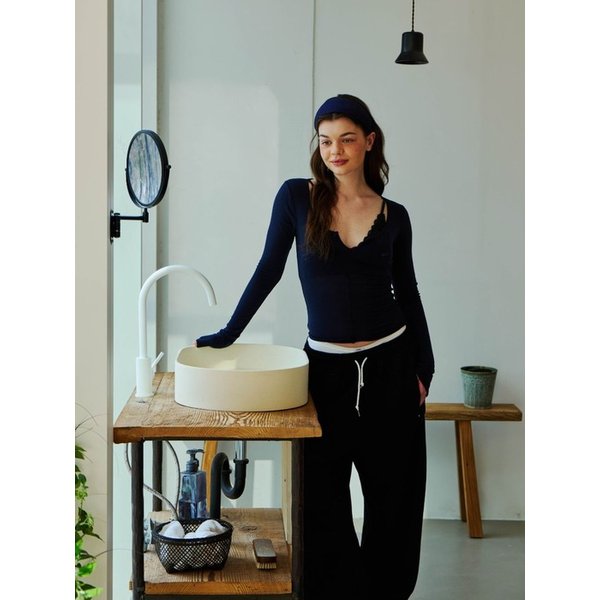 Sheer Layered Long Sleeve Top - Navy