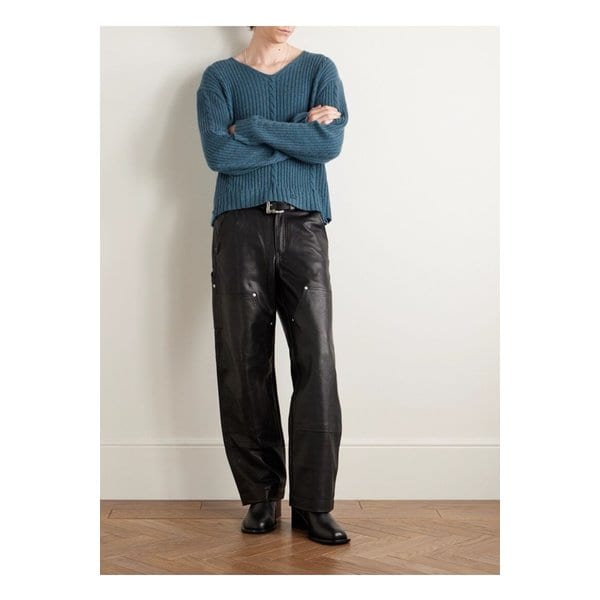 앙팡 리쉬 데프리메 디스트레스 케이블 니트 캐시미어 스웨터 블루 1647597359706555